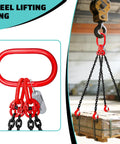 SENKEYFE 3 Ton chain sling with four black chains and red grab hooks attached to a red oval lifting ring.