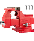 Beefy Heavy Duty 6.5 Inch Bench Vise With Anvil, Ductile Iron Body, 360 Degree Swivel, Red Powder Coat, 8800 Lbs Clamping Power shown