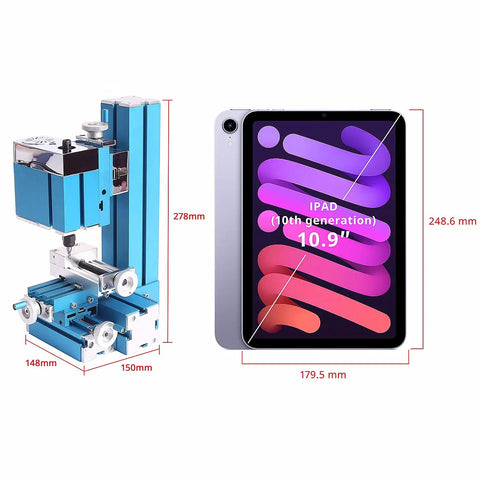 Knockout Mini Metal Lathe And Milling Machine for Tabletop DIY, compact design with blue finish, ideal for turning and drilling.