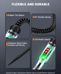 Rugged Pro Grade Automotive Test Light Circuit Tester with 3-48V Digital Voltmeter, showing flexible spring and LED display.
