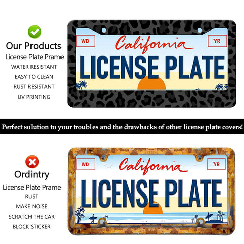 Comparison of dope leopard print license plate frames 2 pack aluminum rustproof waterproof car tag frame with screws and caps cheetah style