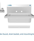 Heavy-Duty Stainless Steel NSF Commercial Hand Sink With Gooseneck Faucet, Wall Mount Hand Wash Station, 17 By 15 Inches, Silver