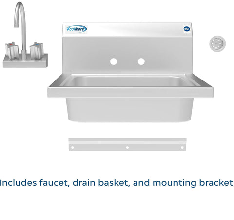 Heavy-Duty Stainless Steel NSF Commercial Hand Sink With Gooseneck Faucet, Wall Mount Hand Wash Station, 17 By 15 Inches, Silver
