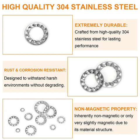 Internal Tooth Star Lock Washers Kit 304 Stainless Steel Assortment With 485 Pieces In 8 Sizes M2.5 To M12 product features