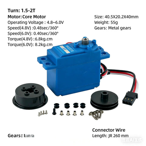 Beefed Up 8Kg Sail Winch Servo With 360 Degree Rotation High Speed 0.40s showcasing components and metal gear parts
