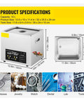 Countertop Ultrasonic Dishwasher With 10L Basin Knocks Out Grimy Buildup And Tough Residue Using 40 khz Waves. Specifications displayed.