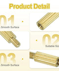 Product detail of M2 Brass Hex Spacer Standoff Set 7mm And 3mm Male Female Gold 50 Pcs showing smooth surface and threading