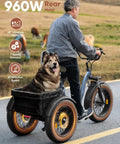 Electric Tricycle For Adults With Big Cargo Basket And 55 Mile Range 960W Rear Motor 48V 15Ah Battery 20 Inch Aluminum Folding Frame 3 Wheel Trike That Reaches 25 MPH For City Hauls And Weekend Adventures with dog