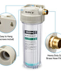 Real Deal Rv Water Filter Kicks Out Chlorine And Lead While Serving Hella Clean Taste Uses A Slick Nsf Certified Carbon Block For Marine Garden And Pet Safe Water with transparent design and brass hose fitting.