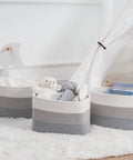 Woven Rope Storage Baskets Set Of 3 For Books Toys Towels And Magazines in a living room with plush toys and books