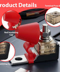 Heavy Duty 125A MRBF Terminal Fuse Block For 58V DC Systems Featuring Single M8 Stud with red insulating cap and base.