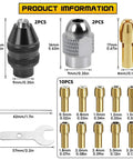 High Performance Keyless Collet Set For 0.8 To 3.2mm Bits showing collets, sizes, brass material, and tools for rotary use.