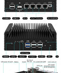 12th Gen Intel N150 Mini PC Barebone Desktop back view showing ports, connections, and specifications for home office setup.