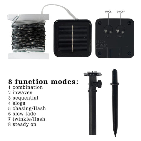 Two Pack 80Ft Solar Powered Fairy Lights With 240 LEDs Copper Wire, 8 Modes Waterproof Outdoor String Lights components