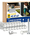 Image showing 25 pack of Three Eighth Inch By Three Inch Large Diameter Concrete Screw Beefy Heavy Duty Concrete Anchors with box