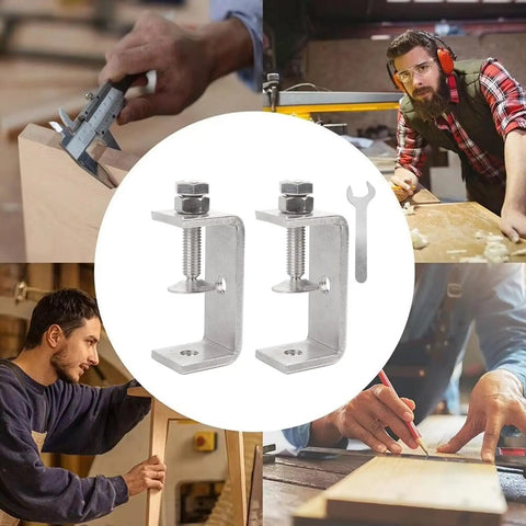 Heavy Duty 304 Stainless Steel C Clamp Set Of 2 with 45 mm jaws shown in woodworking environment, ideal for garage or shop.