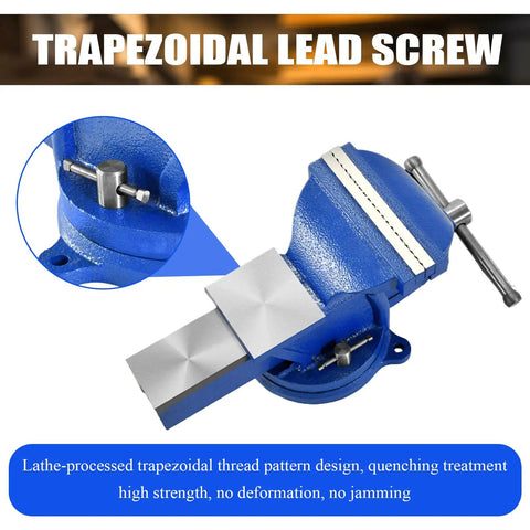 Heavy Duty 6 Inch Bench Vise With Locking Base Clamp Cast Steel 360 Degree Swivel Built In Anvil For Woodworking Conduit Drilling Cutting And Sanding On A Desktop Workbench, blue cast steel