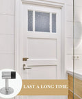 Heavy Duty Zinc Alloy Glass Door Stopper With Rubber Head next to a white bathroom door