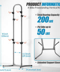 Grab-And-Go Four Bike Rack For Garage And Home, Freestanding Gravity Bicycle Stand, side view showing dimensions and load capacity
