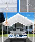 12x20 Carport Replacement Canopy Cover with edge, white top shelter, no frame, ball bungees included, outdoor use