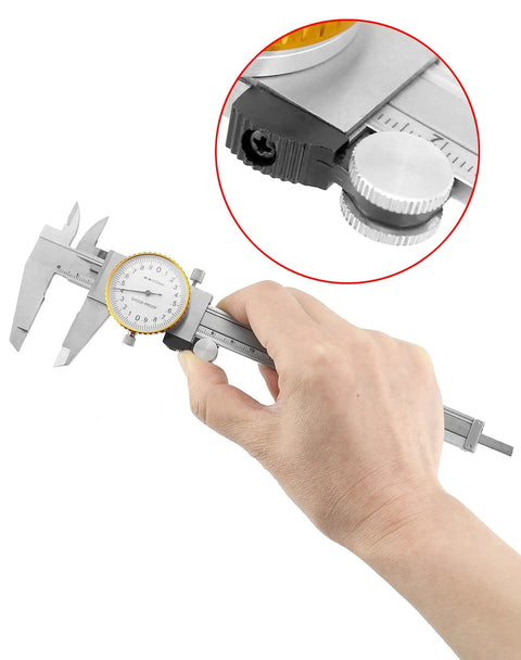 Hand using Dial Calipers 0-15 Cm with 0.02 mm Graduation, Stainless Steel Shockproof Vernier Caliper for precise measurements