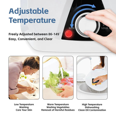 Adjustable temperature control for Compact 1.6 Gallon Electric Under Sink Water Heater Boasting Quick Turn Heating.