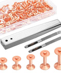 DIY Leather Rivet Kit With 100 Sets Copper Rivets And Burrs For Leather Brass Fastener Install Tool With Hole Punch Cutter