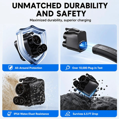 Plug And Go Nacs To Ccs1 Ev Adapter 500Amp 1000V Dc Fast Charger showcasing all-around protection and durability in various settings.