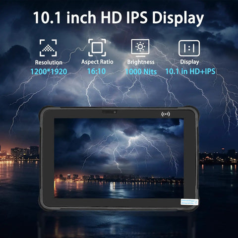 Badass Beat Proof And Road Ready 10.1 Inch Android 13 Rugged Tablet Industrial Grade with HD IPS display showcasing bright resolution.