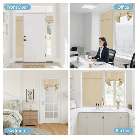 French Door Curtains With Privacy Blackout No Drill Easy Install Tie Up Shades For Kitchen Dining Nursery And Bathroom Beige 26 By 72 Inches One Panel shown in various rooms