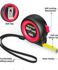 16 Foot Self Locking Tape Measure With Steel Case Retractable Imperial And Metric Scale Mid Precision Easy Read Perfect For Architects Carpenters And DIY Crafts showing belt clip and lanyard