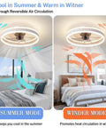 Modern Enclosed Ceiling Fan With Light White Finish 19.7 Inch Flush Mount Low Profile Fan Dimmable 3 Color LED 6 Speeds Safe Enclosed Blades Perfect For Kids Rooms Kitchen Bathroom Bedroom showing reversible air circulation modes.