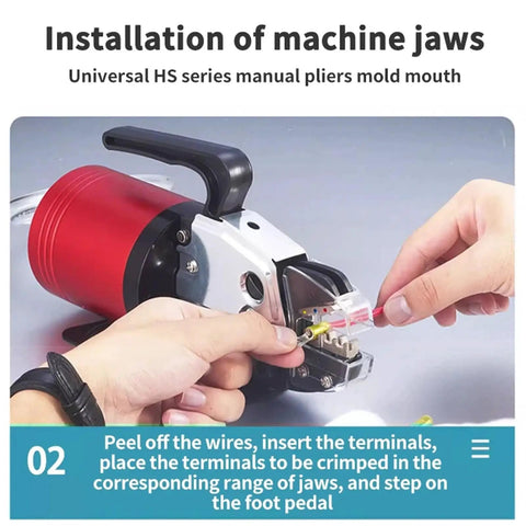 Featuring Replaceable Dies, This Mini Pneumatic Crimping Machine Is A Total Badass For Electrical Wire Connectors And Cable Lugs, showing installation of machine jaws.