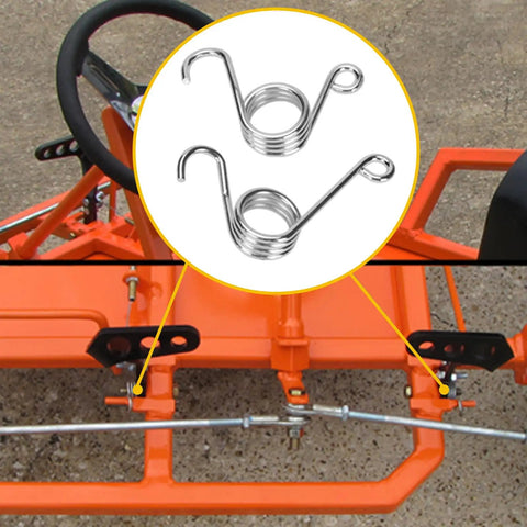 71 Inch Throttle Cable for Go Karts with Predator Engines shown with throttle pedal return springs on orange go-kart frame