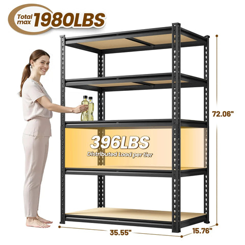 Detachable 5 Tier Storage Shelves For Pantry Kitchen Closet, adjustable metal rack with 35.55 x 15.76 x 72.06 in dimensions