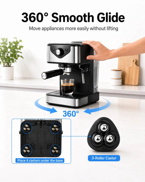 Zero Friction Heavy Duty Appliance Casters And Rollers Silent Silicone Feet For Kitchen Countertops Blenders Ovens with 360° smooth glide