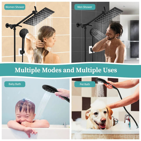 8 Inch Matte Black Rain Shower Head For Wide Coverage And Powerful Water Flow Dope Easy Install Durable Stainless Steel Shower Head Modern Bathroom Upgrade Rainfall Shower Experience in use for men, women, baby, and pet washing.