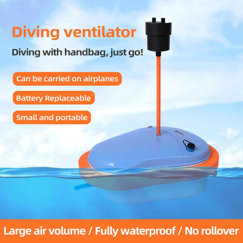 Rechargeable Scuba Diving System With Waterproof Air Compressor 7M Telescopic Pipe And Breathing Regulator shown floating in water
