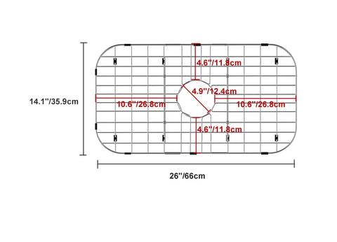 Heavy Duty Sink Grid 26-Inch By 14-Inch Stainless Steel Kitchen Protector Rack For Bottom Of Sink With Centered Drain And Corner Radius