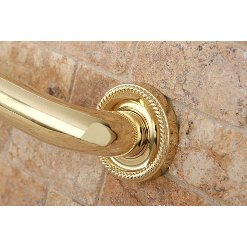 Camelon 24 Inch Grab Bar One And A Quarter Inch Diameter Polished Brass Finish Built To Last with detailed wall mount on tile.