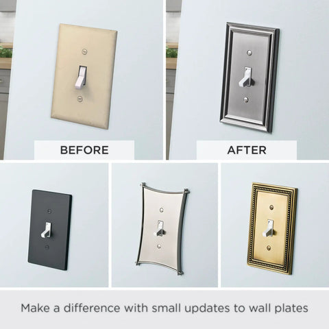 Comparison of wall plates before and after using Beaded Single Toggle Wall Plate 1 Gang ETL Certified GFI Outlet Decorative Switch Cover
