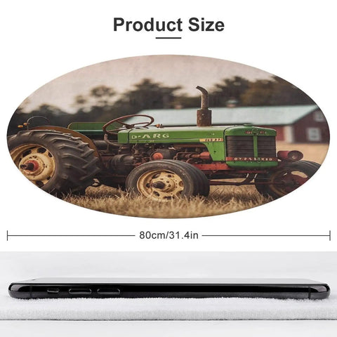 Round Tractor Photo Farm Coral Velvet Area Rug 80x80 cm showing detailed tractor image with non-slip backing