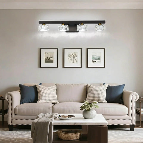 Three Light Crystal Bathroom Vanity Light Fixture Black Modern LED Wall Light 6000K Cool White Bath Light Over Mirror For Home And Master Bathrooms Looks Lit And Fresh