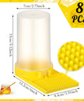 8 Pack Bee Water Feeders For Beehives, transparent plastic with yellow pad, 13cm tall, 7cm diameter, for outdoor gardens