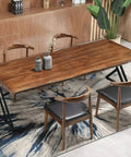 Dining room setup with wooden table and chairs, featuring Heavy Duty 28 Inch Metal Table Legs Set For DIY Furniture with modern design.