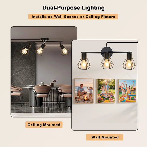 Plug In Track Lighting Kit With 3 Light Directional Ceiling Fixtures In Black, installed in kitchen and living room, farmhouse style