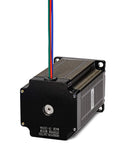 Nema 23 stepper motor, black aluminum housing, 100mm length, 8mm shaft, red/green/blue wires