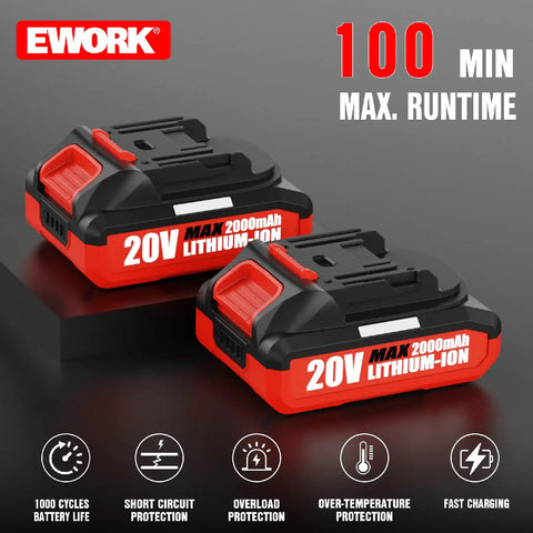Two 20V lithium-ion batteries for Powerful 20V Cordless Tiller Cultivator With No Cord Hassle, Two 2Ah Batteries And Fast Charger