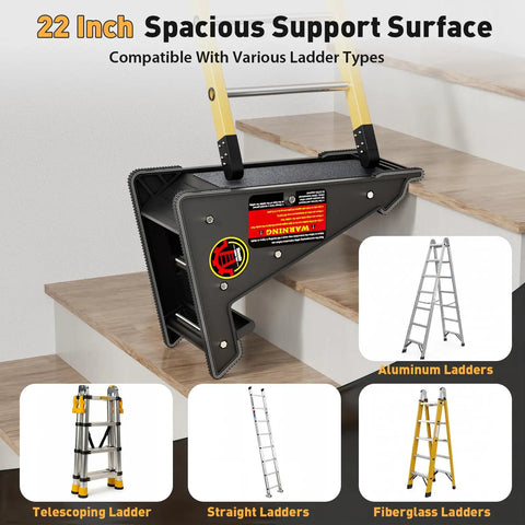 Universal Ladder Stabilizer And Roof Leveler Tool For Uneven Surfaces on stairs with ladder compatibility chart.