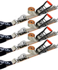 Axle Tie Down Strap Kit With Ratchet And Snap Hooks 2 Inch By 114 Inch Silver Series 4 Pack 3300 Pound Safe Working Load Cordura Wear Pad